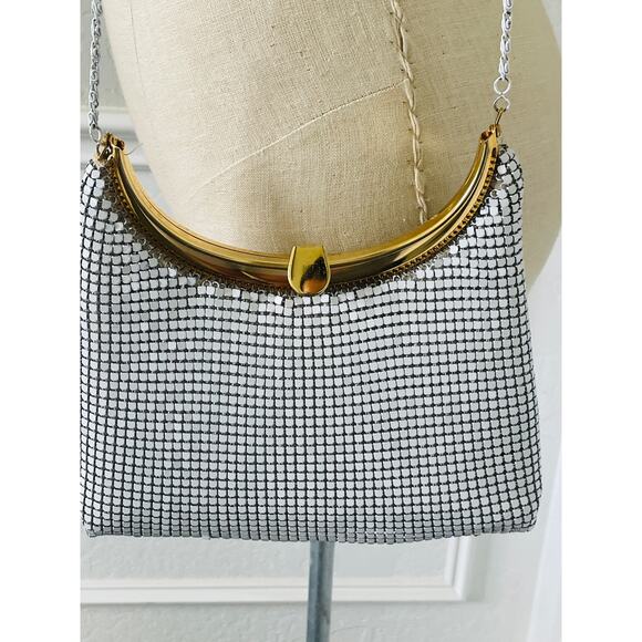 Vintage Handbags - Vintage White Mesh Bag Gold Shoulder Bag